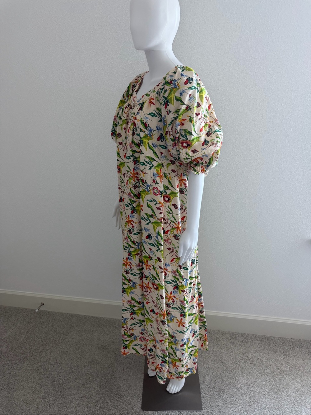 La Boheme Girls Women's Cream Floral Maxi Dress with Puff Sleeves - Picture 3 of 10